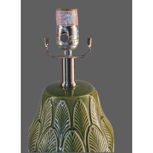 Pair of Ceramic Table Lamps Banana Leaf Pattern Tropical Green Color ...