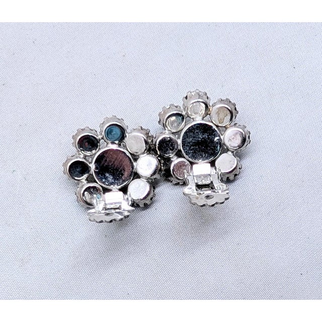 Metal Vintage Signed Weiss White Cabochon & Aurora Borealis Clip Earrings-2 Pieces For Sale - Image 7 of 7