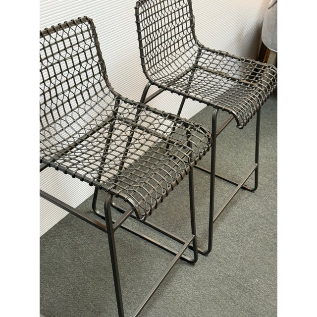 Crate & Barrel Tig Wire Counter Stools, Pair For Sale - Image 9 of 12
