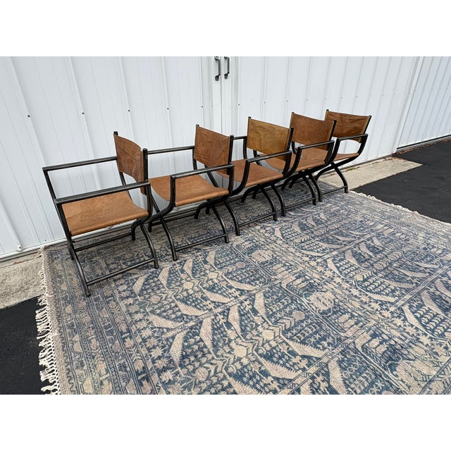 Restoration Hardware 1970s French Director's Dining Chairs | Set of 5 | Chestnut Leather For Sale - Image 17 of 17