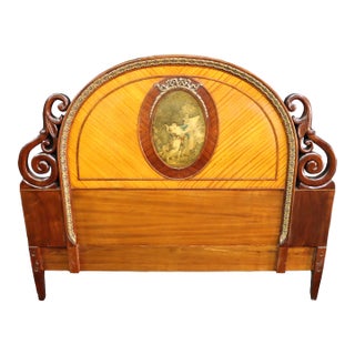 French Style Mahogany & Satinwood Headboard/Double For Sale