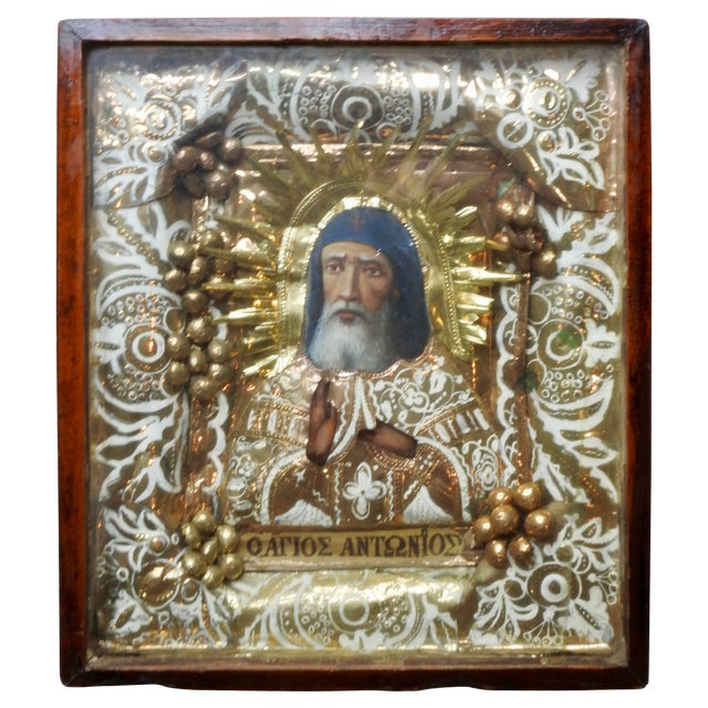 19th Century Greek Icon of St Anthony For Sale