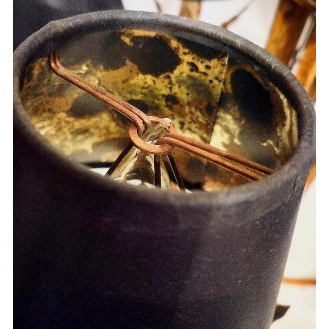 Metal Vintage Currey & Company Style Large Faux Bamboo Bronze Black Palm Leaf Regency Iron 6 Light Chandelier Light Fixture For Sale - Image 7 of 8