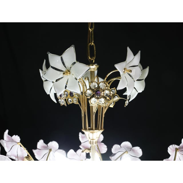 Glass Charming Murano Vintage Chandelier White and Pink Flowers For Sale - Image 7 of 11