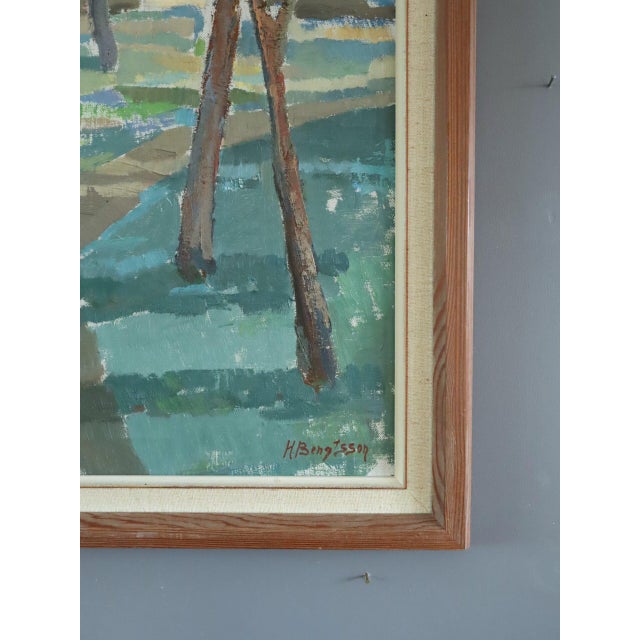 Textile Mid-Century Modern 'Pathway to the Sea' Vintage Original Landscape Oil Painting, Framed For Sale - Image 7 of 13