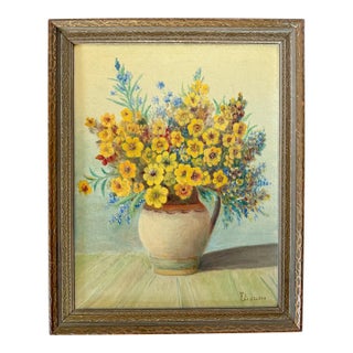 1930s Wildflowers Still Life Oil Painting by F. Lazzaro For Sale