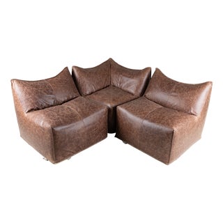 Brown Leather Le Bambole Armchairs by Mario Bellini for B&B, 1970s, Set of 3 For Sale