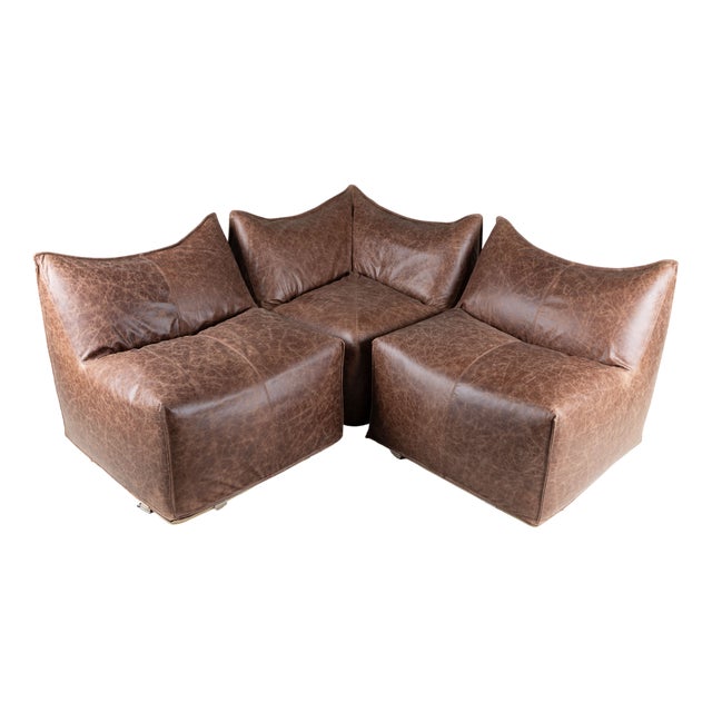 Brown Leather Le Bambole Armchairs by Mario Bellini for B&B, 1970s, Set of 3 For Sale