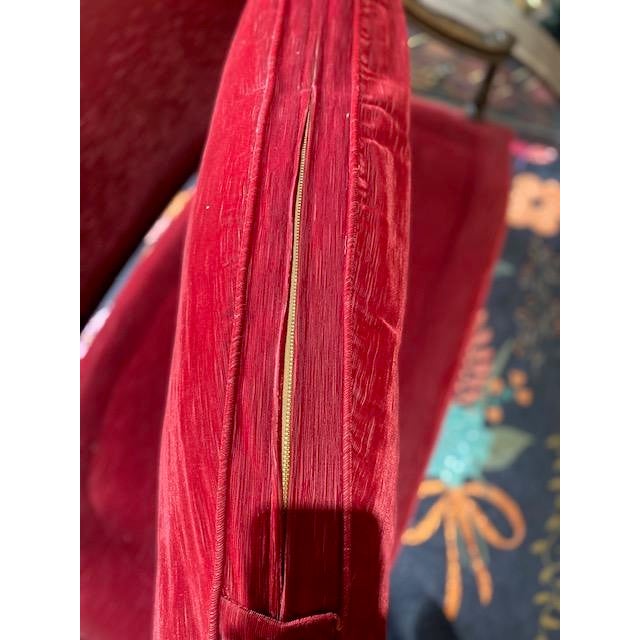 French Antique Louis XVI Style Settee 19th Century Custom Plush Red Velvet For Sale - Image 12 of 12