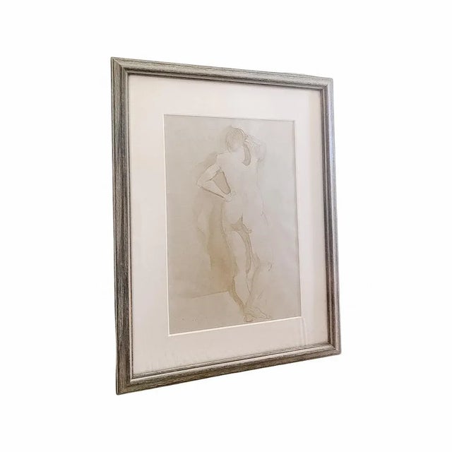 Charcoal Pair of Mid 20th Century Nude Study Drawings Framed, Signed Harold Mesibov For Sale - Image 8 of 11