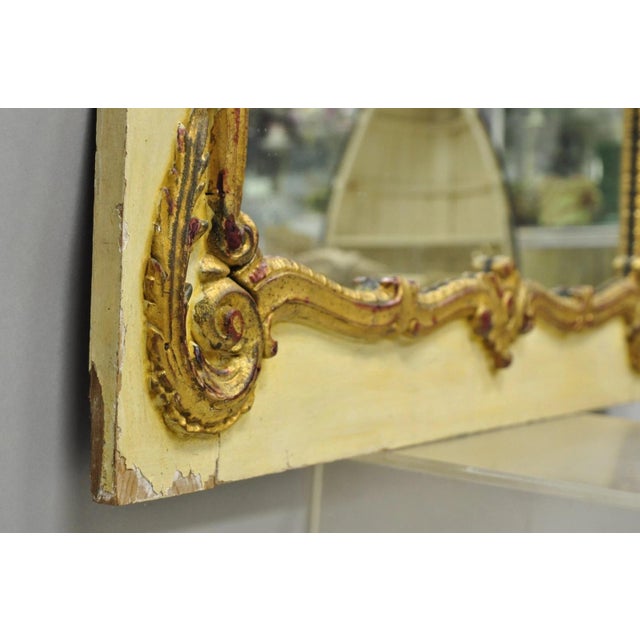 Antique French Louis XV Style Cream & Gold Gilt Drape Ribbon Trumeau Wall Mirror For Sale - Image 15 of 17
