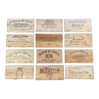 Vintage French Wooden Wine Crate Box Labels, Set of 12 For Sale