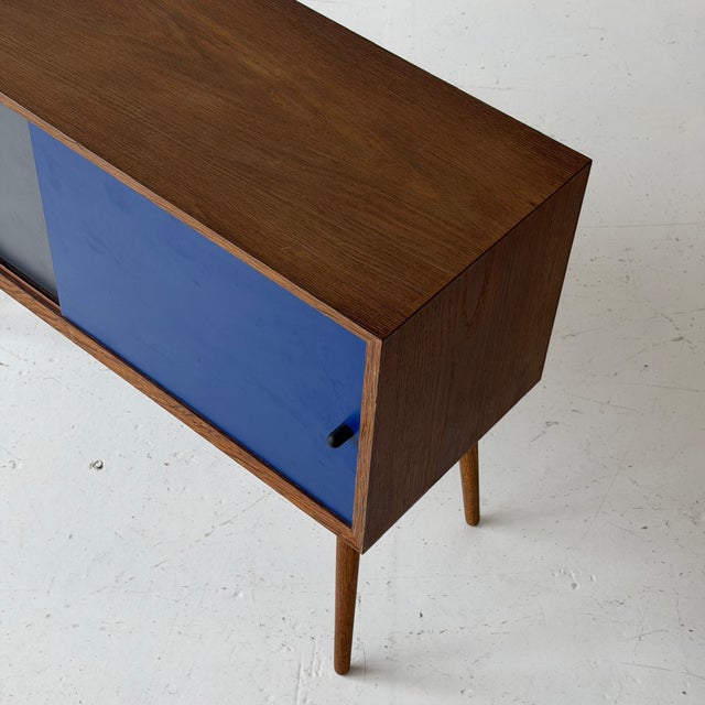 1970s Painted Danish Sliding Door Cabinet For Sale - Image 4 of 9