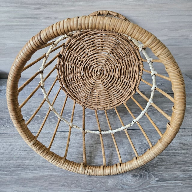 Wood 1990s Handcrafted Boho Rattan Wicker Floor Plant Stand For Sale - Image 7 of 10