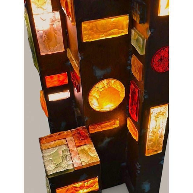 Vintage Floor Lamp in Hammered Glass and Wrought Iron from Longobard, Italy, 1960s For Sale - Image 6 of 11