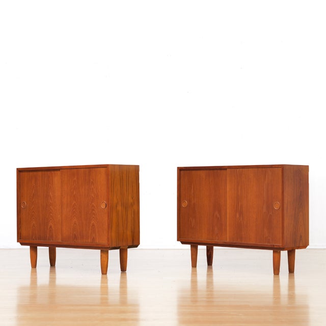 1960s Pair of Danish Modern Slim Teak Sideboard Cabinets Attributed Kai Kristiansen For Sale In Los Angeles - Image 6 of 14