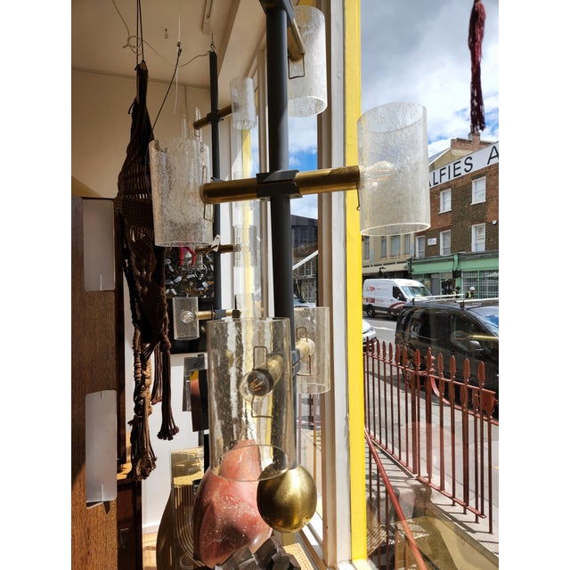 1960s Pair of Vintage Brass and Hand Blown Glass Chandeliers For Sale - Image 5 of 7