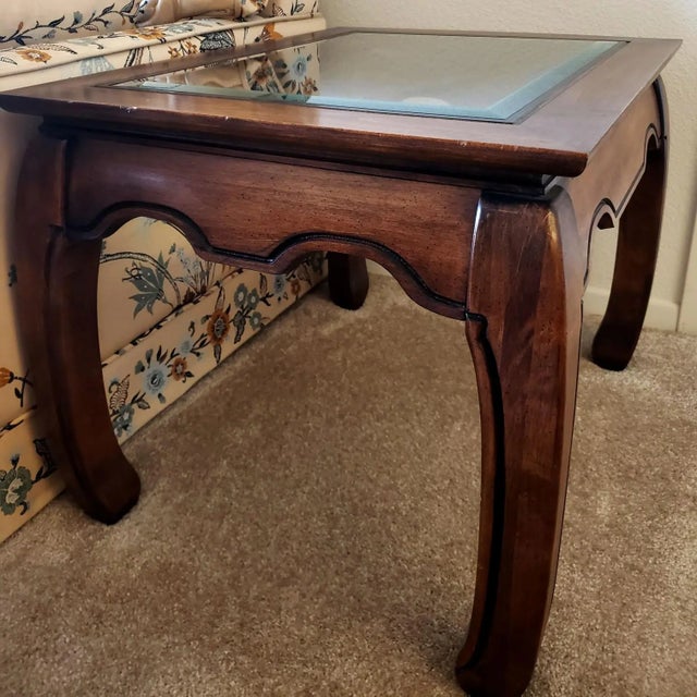 Baker Ming Style Glass Top Wood Side Table With Chow Legs For Sale In Palm Springs - Image 6 of 7