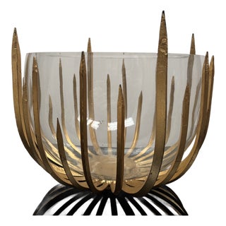 Sunburst Gilded Metal and Glass Bowl For Sale