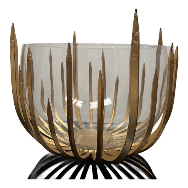 Sunburst Gilded Metal and Glass Bowl For Sale
