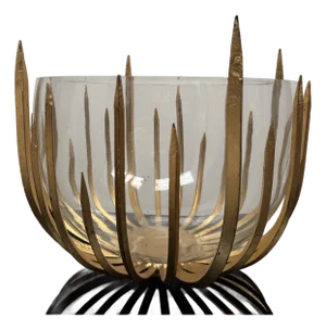 Sunburst Gilded Metal and Glass Bowl