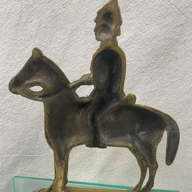 Antique Victorian Brass, British Soldier on Horseback Doorstop For Sale In Raleigh - Image 6 of 11