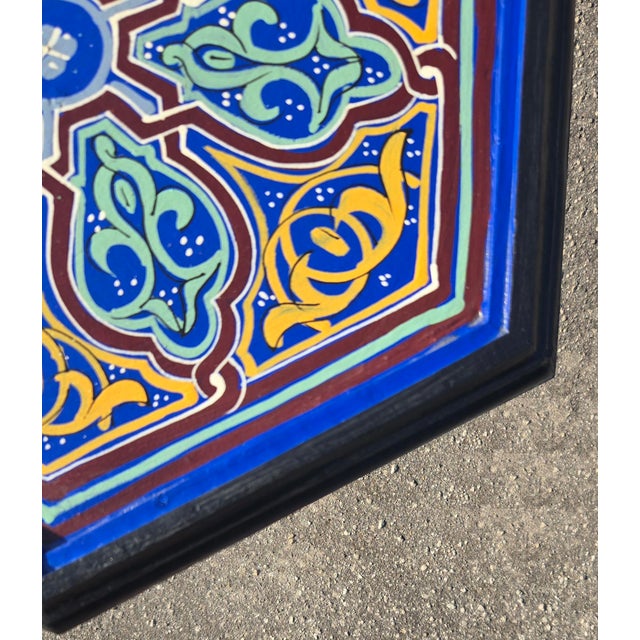 2020s Hand-Painted Moroccan-Style Hexagonal Side Table, Musharabi Blue For Sale - Image 5 of 6