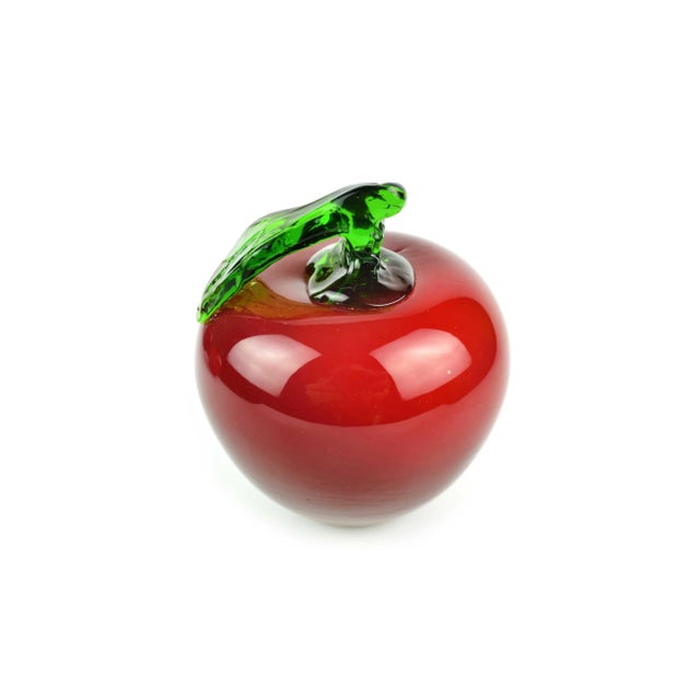 Mid 20th Century Handmade Hand Blown Red Glass Apple Paper Weight Figurine For Sale - Image 6 of 8