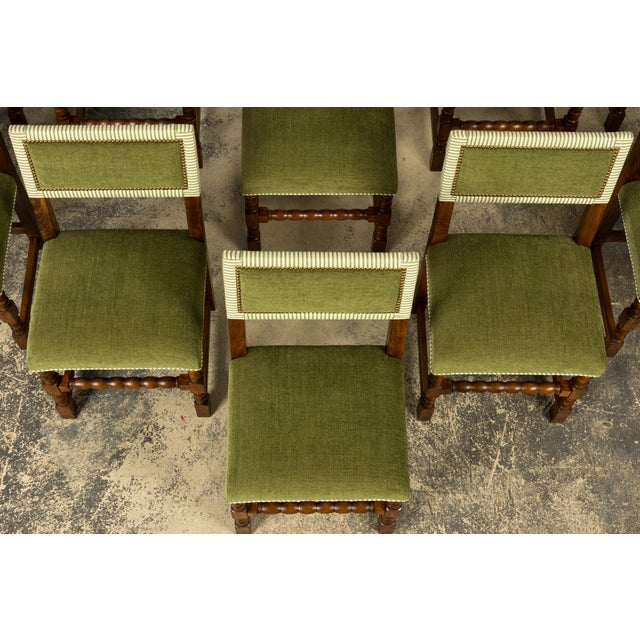 Late 19th Century Late 19th Century French Louis XIII Oak Dining Chairs in Moss Green, Set of 10 For Sale - Image 5 of 18