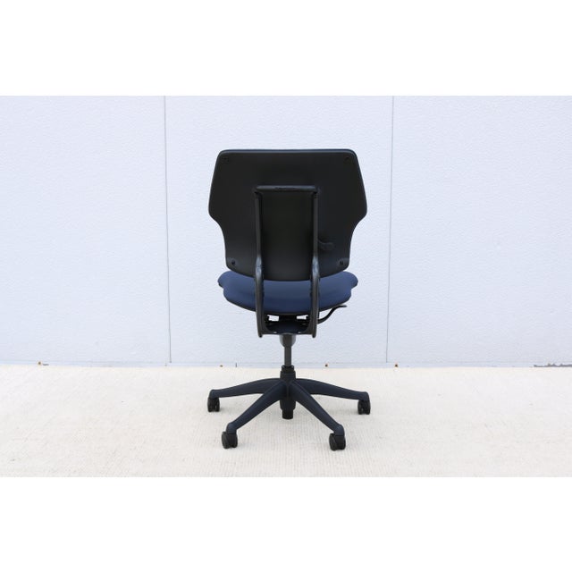 Humanscale Freedom Ergonomic Armless Task Desk Chair in Blue Color Slightly Used For Sale - Image 9 of 18