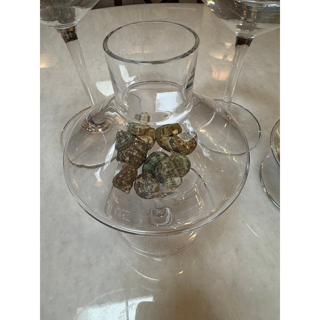 Modern Glass Pedestal Vessels + Seashells, Set of Four For Sale - Image 10 of 12