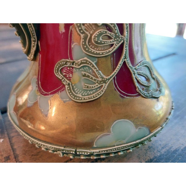 Paint Vintage Nippon Hand Painted Raised Moriage Pitcher Vase Art Nouveau Style For Sale - Image 7 of 9
