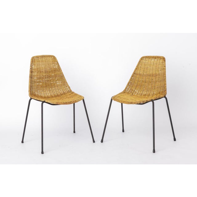 Mid-Century Swiss Rattan Metal and Wicker Basket Chairs by Gianfranco Legler, 1950s, Set of 2 For Sale - Image 10 of 10