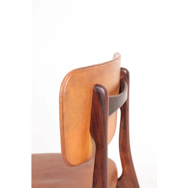 Wood Mid-Century Side Chair in Rosewood and Patinated Leather by Gustav Bertelsen For Sale - Image 7 of 9