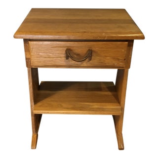 1960s A Brandt Ranch Oak Vintage Nightstand in Natural Oak With Horseshoe Pull Handle For Sale