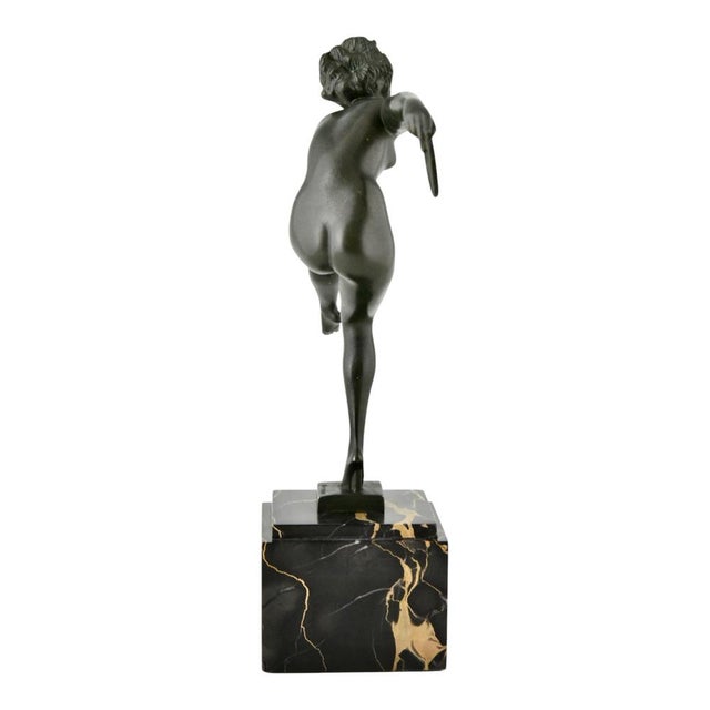 1930s Andre Derenne / Marcel Bouraine, Art Deco Sculpture of Pagan Dance, 1930, Metal on Marble Base For Sale - Image 5 of 9