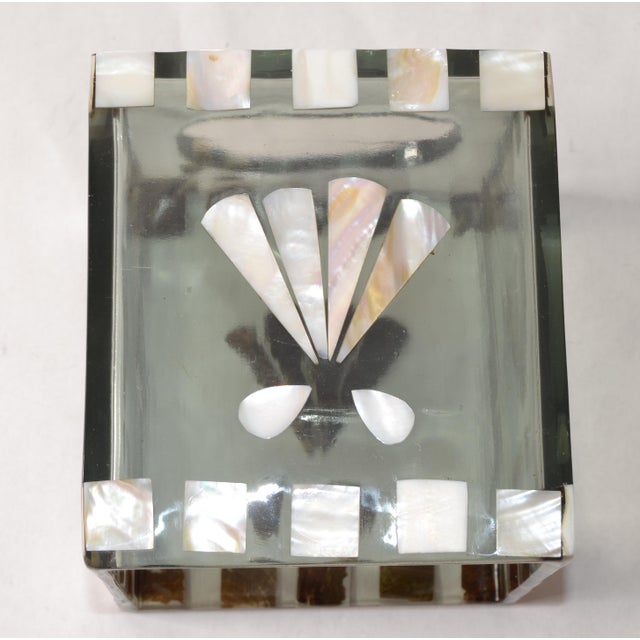 Late 20th Century Coastal Acrylic Mother of Pearl Seascape Tissue Box Cover For Sale In Miami - Image 6 of 14