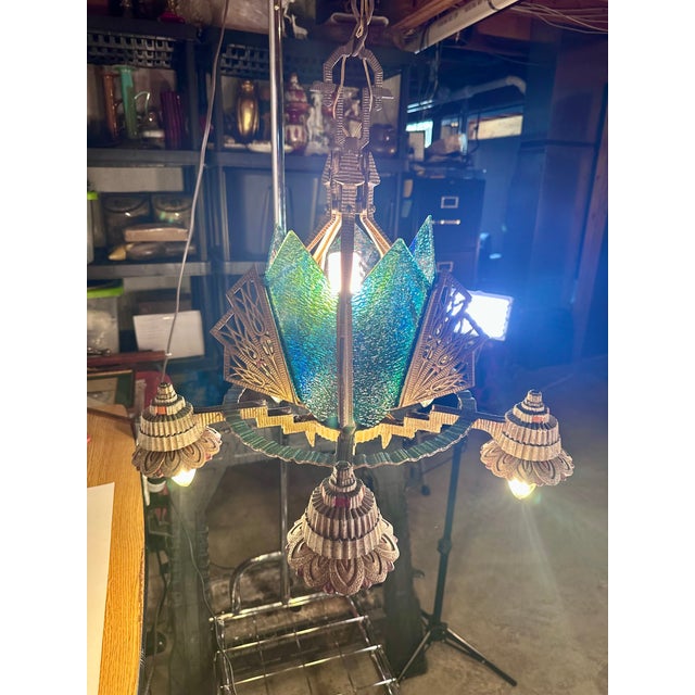 1930s Art Deco Skyscraper Slip Shade Chandelier For Sale - Image 16 of 16