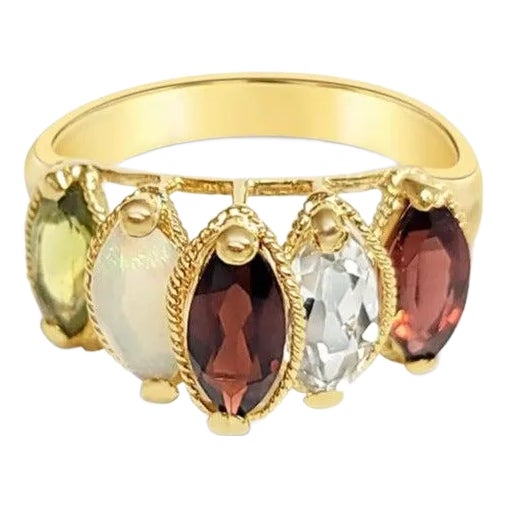 Garnet, Opal, Peridot, Cubic Zirconia Ring with Rope Design, Size 5 For Sale