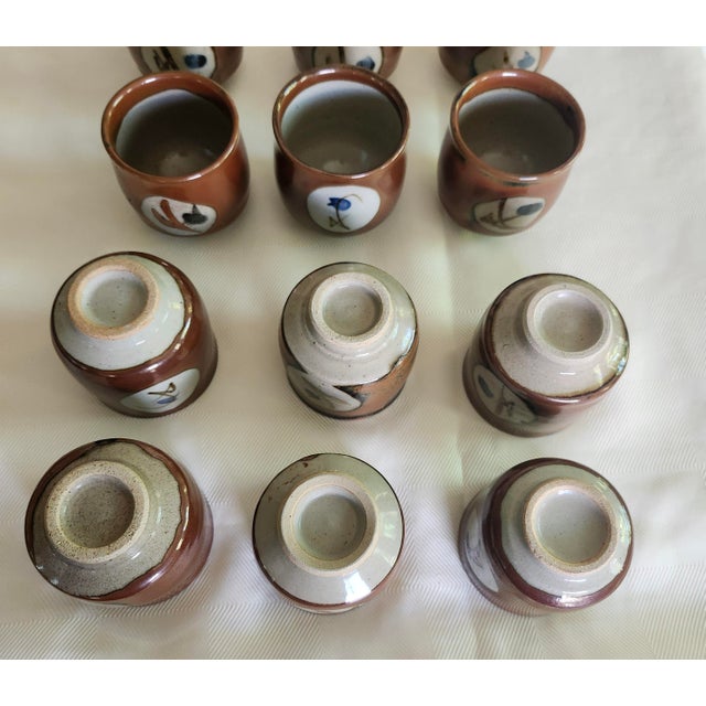 Mid 20th Century Vintage Mashiko Yaki Japanese Mid- Century Studio Pottery Yunomi Stoneware Teacup -Set of 12 For Sale - Image 5 of 10