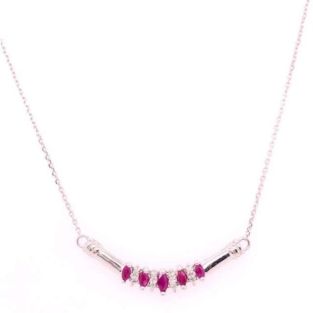 14 Karat Gold Cable Necklace With Ruby and Diamond Soldered Pendant 0.10 TDW For Sale - Image 4 of 9