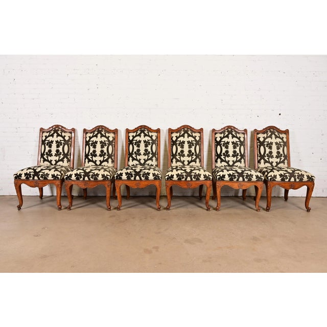 Baker Furniture Company Baker Furniture French Provincial Louis XV Carved Walnut Dining Chairs, Set of Six For Sale - Image 4 of 15