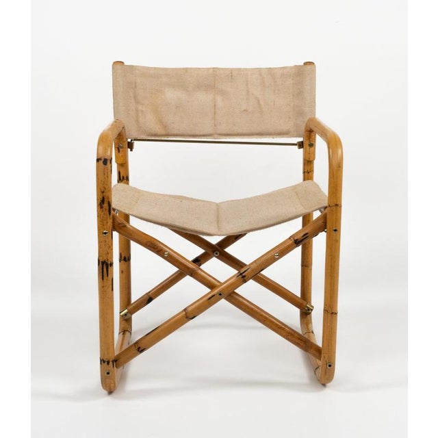 Mid-Century Modern Folding Director Chair in Bamboo and Fabric, Italy, 1960s For Sale - Image 6 of 11