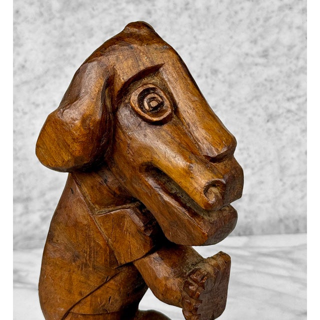 19th Century Antique Primitive Carved Wood Dog Monkey Sculpture For Sale - Image 5 of 9