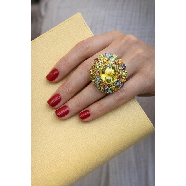 Bochic “Orient” Vintage Amethyst, Lemon Quartz & Citrine Ring - 18K Gold & Silver For Sale In New York - Image 6 of 14