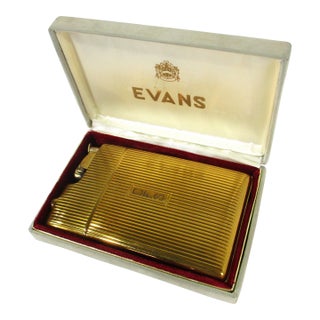 Dunhill Styled Evans Gold Toned Cigarette Case With Lighter For Sale