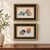 A charming pair of small framed fruit still-life artworks featuring peaches, grapes, and plums in softly muted shades of...