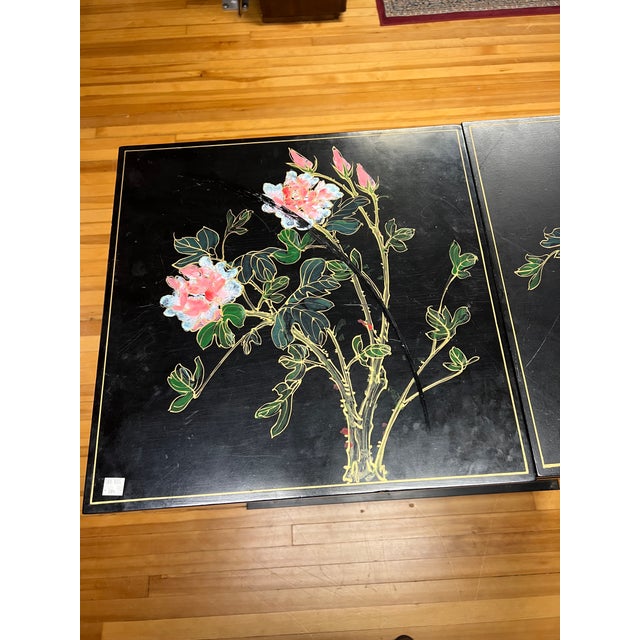 Vintage Chinese Export Black Lacquer Mother-of-Pearl Folding Bar Cabinet, C. 1950s For Sale - Image 4 of 12