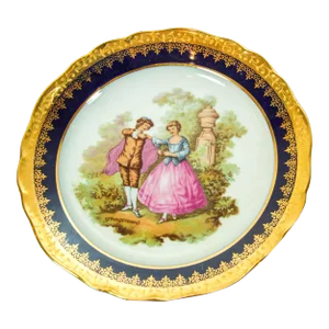 Limoges Fine Porcelain Plate Hand Painted With French Fragonard Romantic Scene