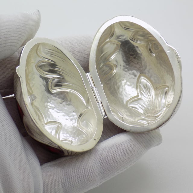 Metal Vintage Italian Handmade Sterling Silver 925 and Red Enameled Egg-Shaped Box, Florence, Italy, 1980s For Sale - Image 7 of 13